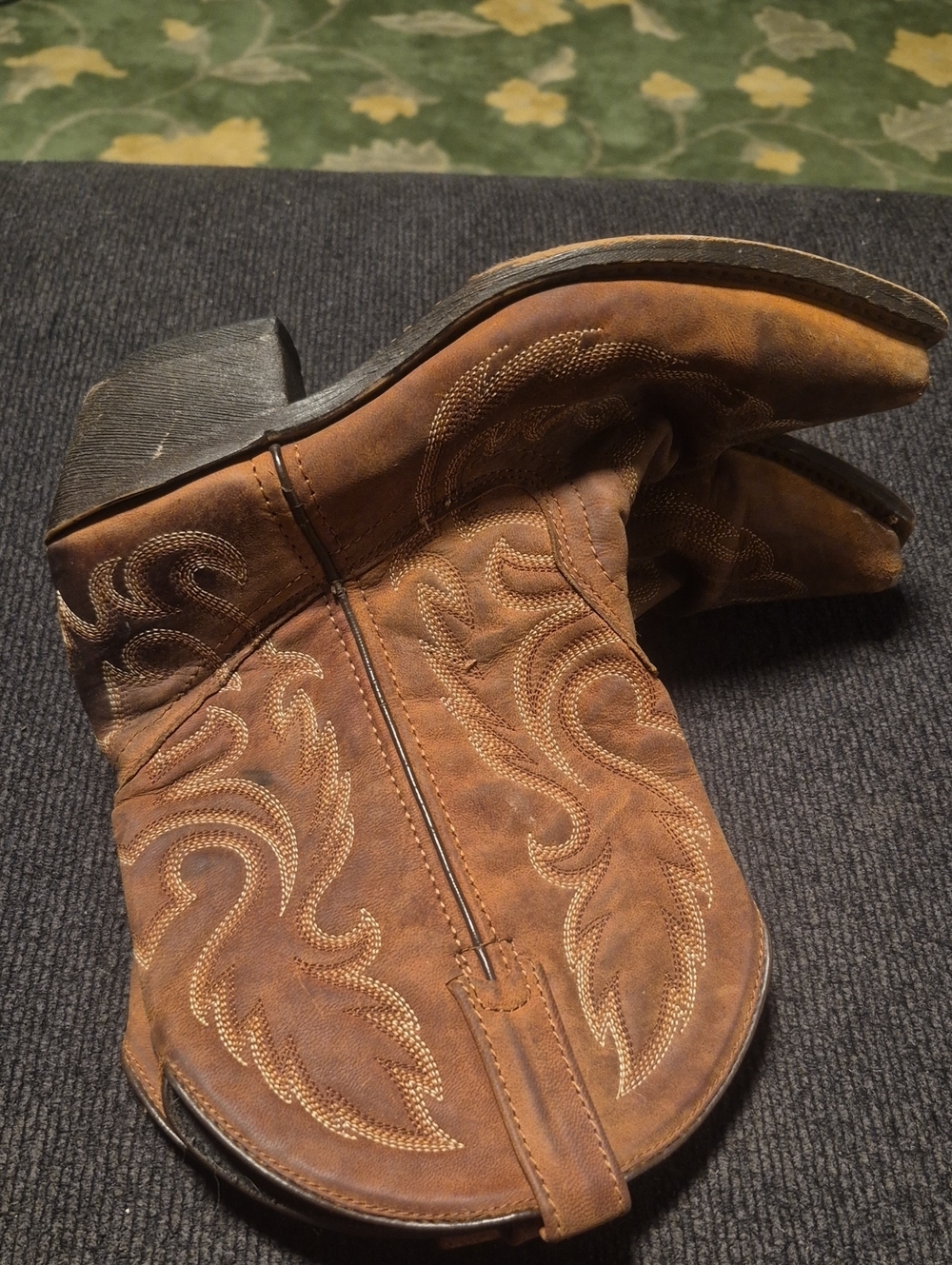 Laredo Brown Leather Women's Western Heeled Boots - Embroidered Stitching
